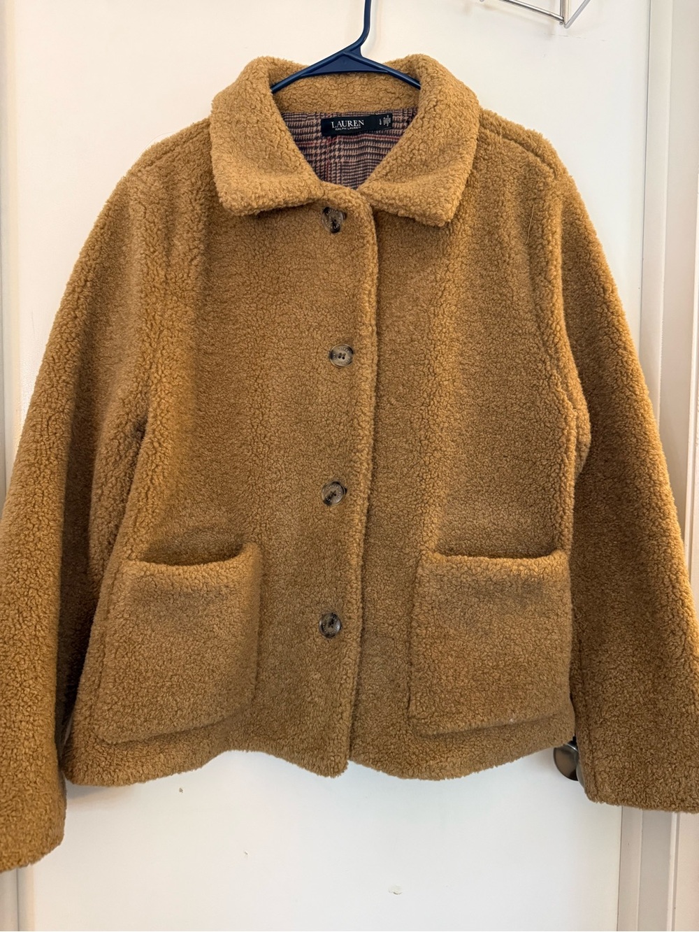 Lauren Ralph Lauren Camel Teddy Button-Front Jacket